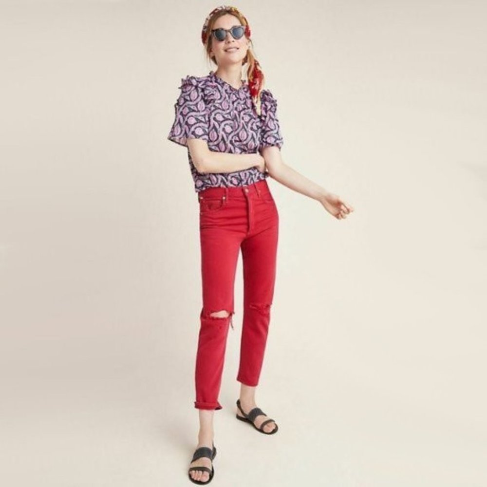 NWT Citizens of Humanity red high rise straight leg crop jeans